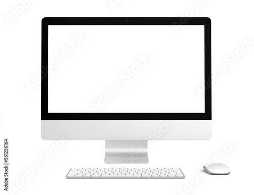 Monitor Computer with Keyboard and Mouse - mockup isolated with transparent screen and background png
 photo