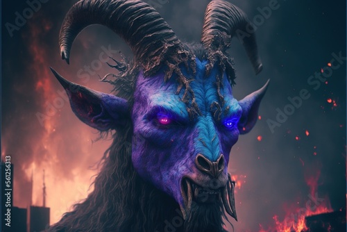 Goat devil face with fire