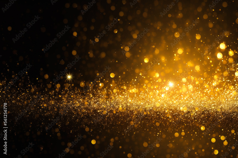 Abstract gold bokeh with black background, Generative AI illustration . Abstract gold bokeh with black background, Generative AI illustration .