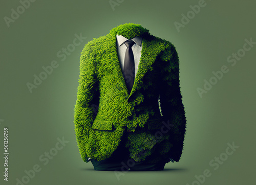 Environmental friendly business, with business suit made from green moss  Generative AI illustration photo