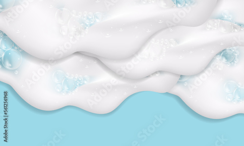 Bath foam isolated on ablue background. Shampoo bubbles texture.Shampoo and bath lather vector illustration.