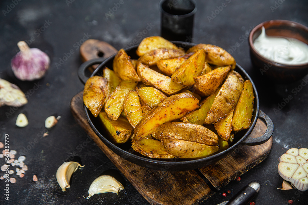 fried potatoes Rustic potato with garlic and spices