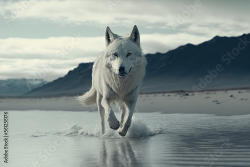 White wolf running