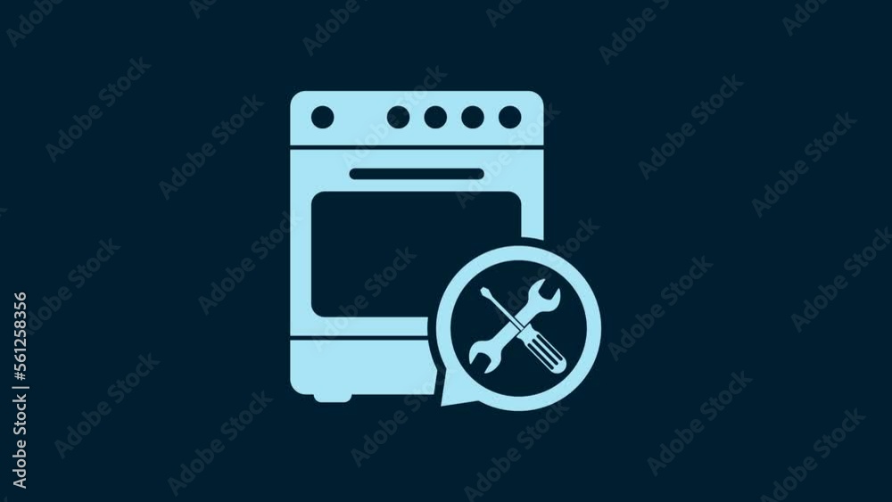 White Oven with screwdriver and wrench icon isolated on blue background. Adjusting, service, setting, maintenance, repair, fixing. 4K Video motion graphic animation White Oven with screwdriver and wrench icon isolated on blue background. Adjusting, service, setting, maintenance, repair, fixing. 4K Video motion graphic animation