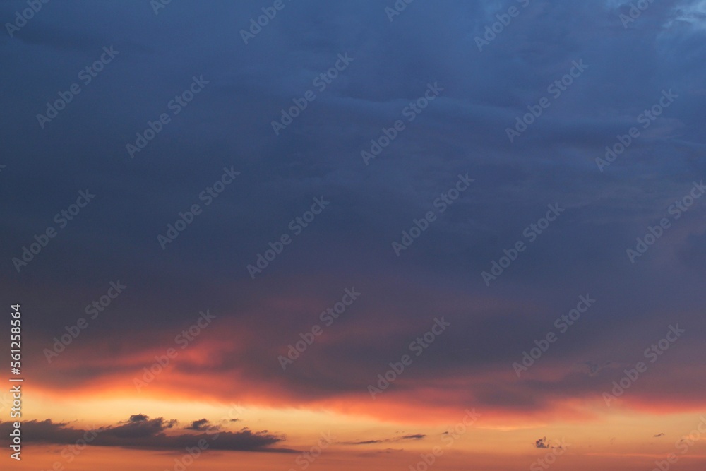 Colorful cloudy twilight beautiful sky cityscape sunset and morning sunrise. Dramatic evening night early morning view. Panoramic nature background concept. Copy space for text. World environment day