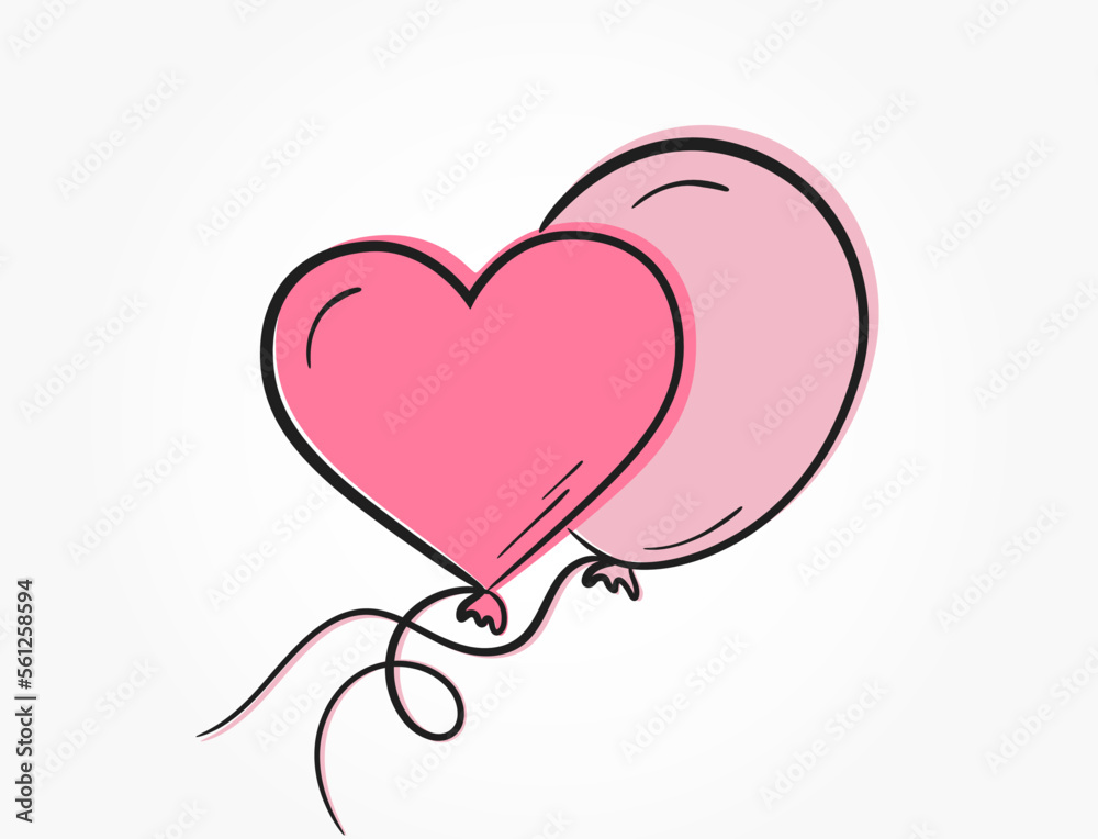 pink heart balloon. romantic and love symbol. hand drawn valentine's day design