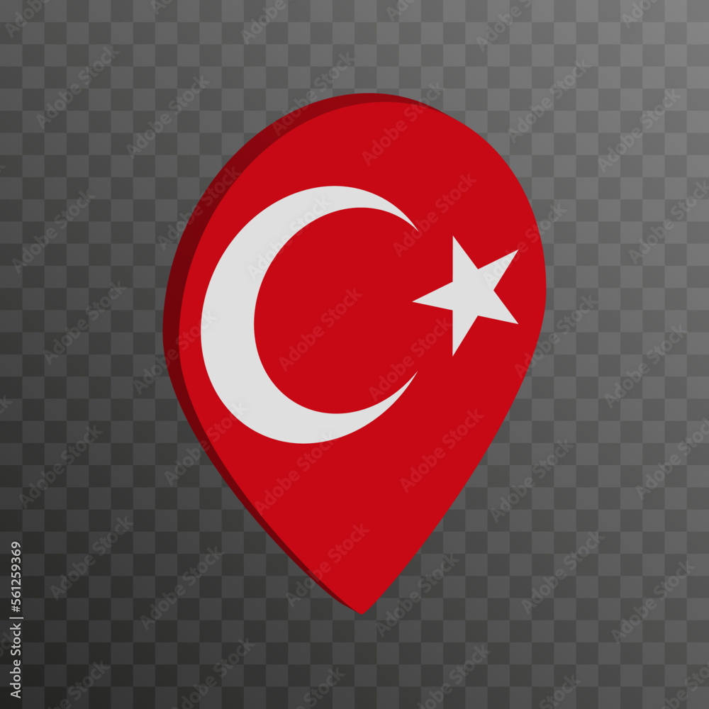 Obraz premium Map pointer with Turkey flag. Vector illustration.