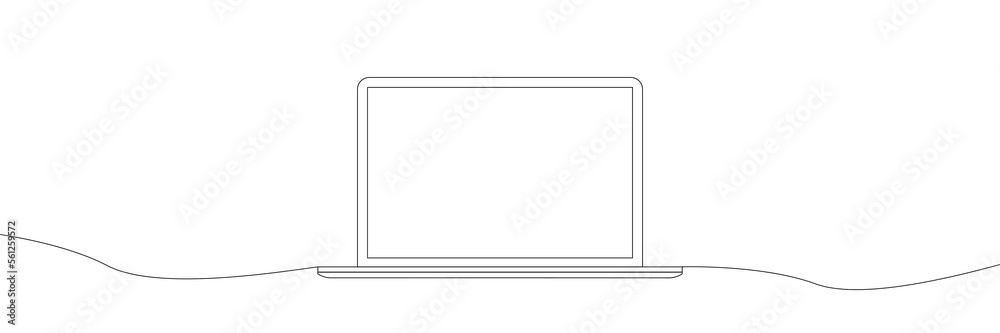Continuous line drawing of a computer monitor. Linear background of laptop sign. Continuous line drawing. 