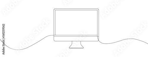 continuous line drawing of computer desktop vector illustration.  Linear background of computer sign. Continuous line drawing. 