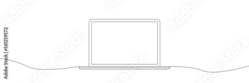 Continuous line drawing of a computer monitor. Linear background of laptop sign. Continuous line drawing. 