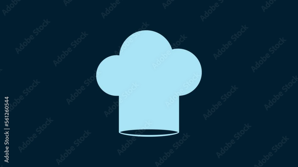 White Chef hat icon isolated on blue background. Cooking symbol. Cooks hat. 4K Video motion graphic animation White Chef hat icon isolated on blue background. Cooking symbol. Cooks hat. 4K Video motion graphic animation