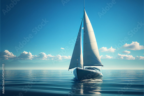 Sailing boat in the sea against the background of the azure sky. AI generated
