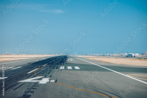 Looking down the runway at Abu Dhabi waiting for take off.