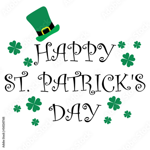 Greeting cards for Happy St. Patrick's Day with leprechaun's hat and clover on white background