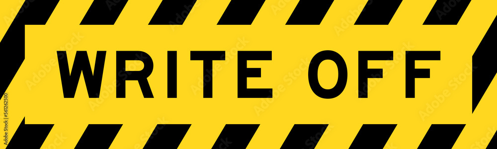 Yellow and black color with line striped label banner with word write off Yellow and black color with line striped label banner with word write off