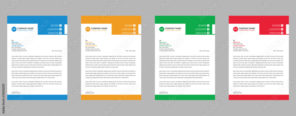Modern,Creative,unique, clean & professional corporate company business letterhead template design with color variation bundle & geometric shapes for your project, vector design with logo.