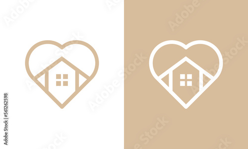 love home logo design. house white heart combination icon vector illustration.
