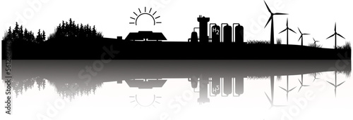Silhouette regenerative Energie - Solar, Wind, Wasserstoff