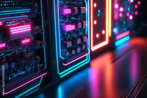 Abstract background with pink blue glowing, computer, storage, cyber safety, virtual reality photo