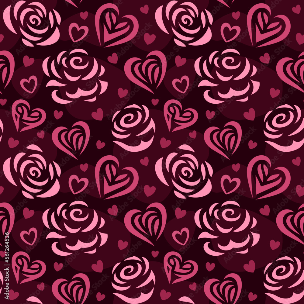 Valentine art with roses and hearts tile pattern