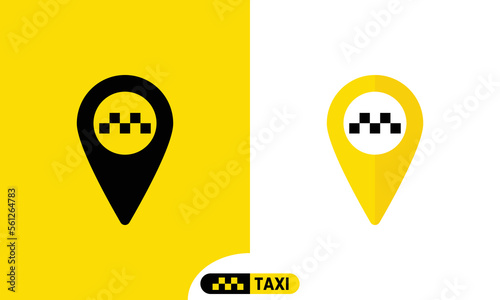 Map pin with taxi checks sign,Taxi service location pin vector icon