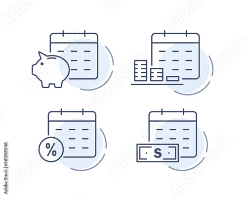 Financial calendar line icon,annual income concept, piggy bank saving account, money return, asset allocation, long term investment pension fund,monthly payment outline symbol