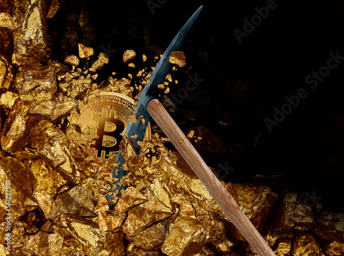 bitcoin mining concept, gold mining photo