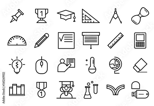 Educational icons packs in style (lineal). 
This collection includes for mobile, web, or site design applications. Illustration