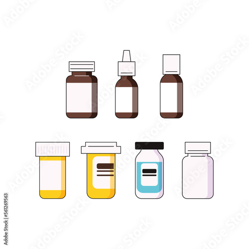 medicine pill pipette dropper bottle collection set. Pills bottle isolated. Medical capsules container flat vector