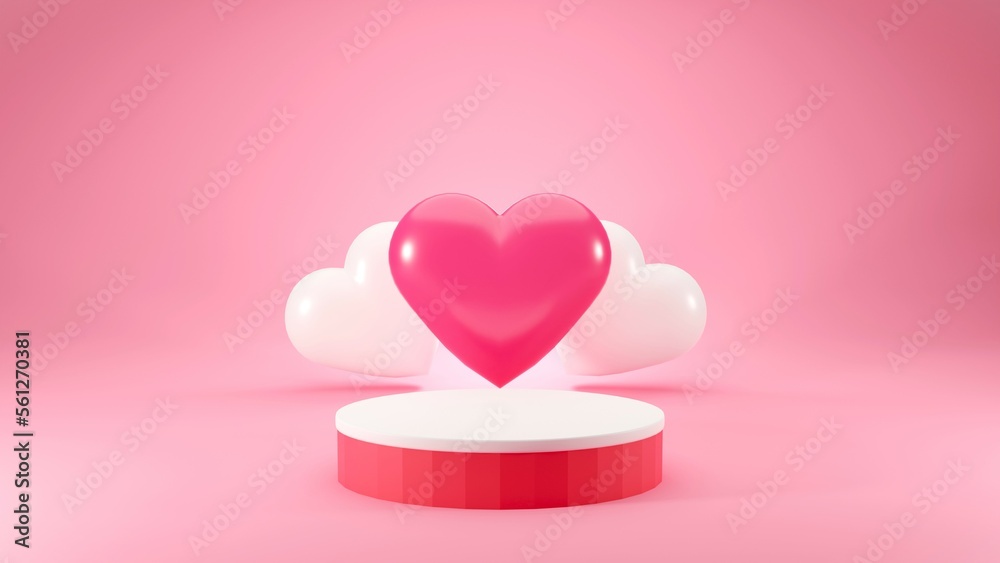 3D podium Valentine's Day display stand. Happy Valentine's Day. Pink background. product display background