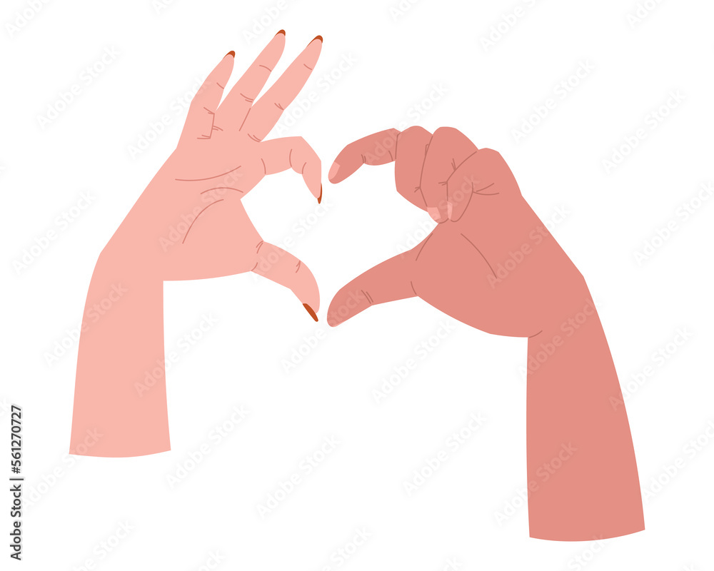 Obraz premium Man and woman couple in love Hands making a Heart with fingers. Vector isolated flat illustration.