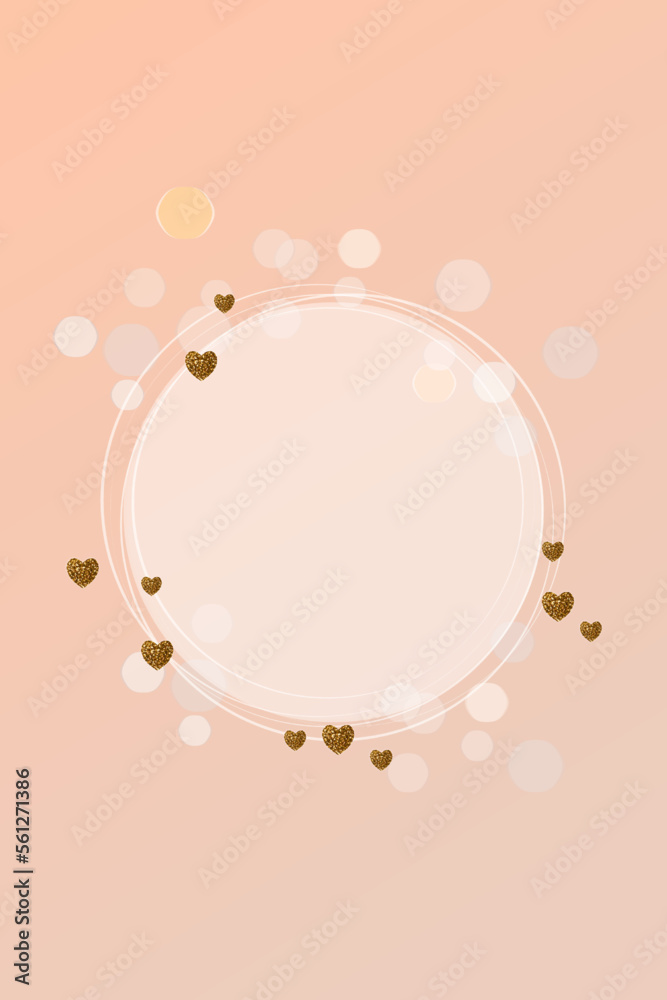 circle image social media template with white and pink lights bokeh, gold hearts, gently beige-pink background circle image social media template with white and pink lights bokeh, gold hearts, gently beige-pink background