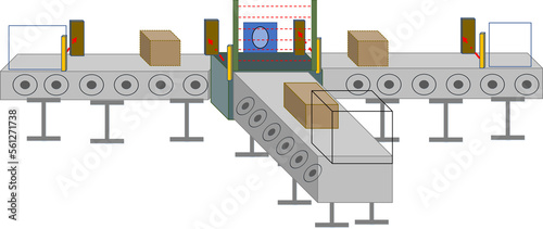 Industrial Conveyor belt with carboard boxes 3D model setup Illustration  photo