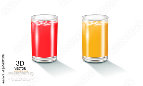 vector illustration red and yellow fruit juice glasses design template.on the white background.realistic 3D juice glasses design template.