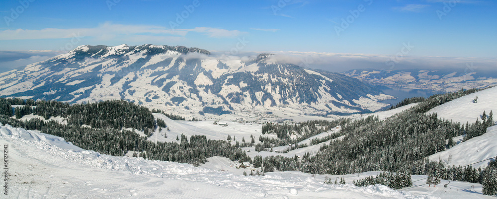 Panorama Sattel swiss alps winter wide different angle