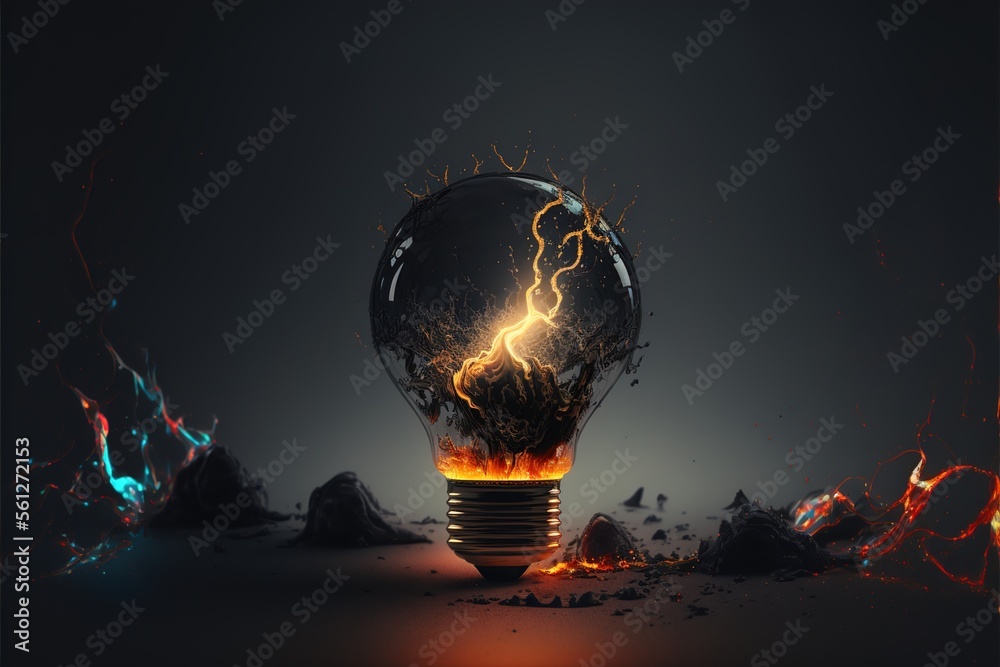 Innovative modern light bulb, flash of inspiration, spark, smart