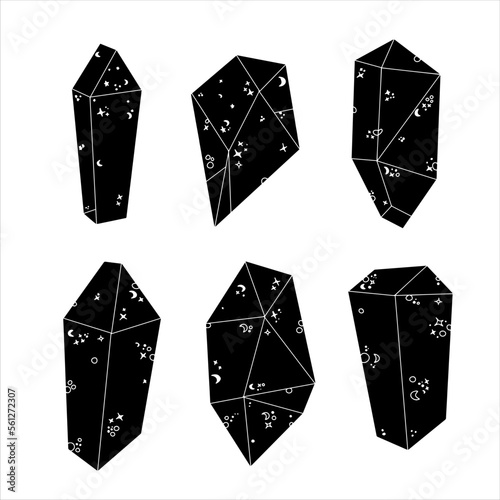 Magic crystal gems. Hand drawn diamonds. Vector illustration