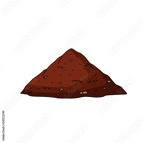 Pile of earth. Brown mound. Land and soil for farming. Flat cartoon isolated on white