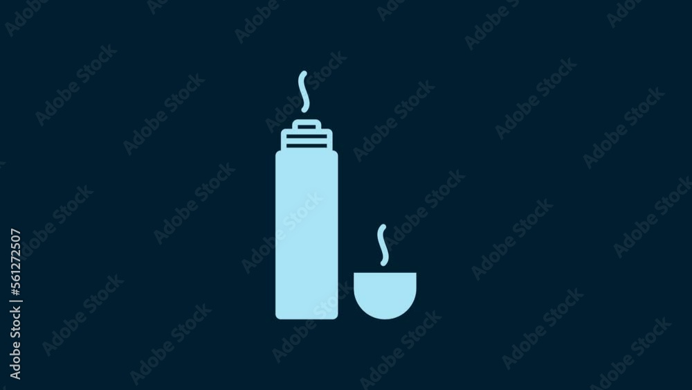 White Thermos container icon isolated on blue background. Thermo flask icon. Camping and hiking equipment. 4K Video motion graphic animation White Thermos container icon isolated on blue background. Thermo flask icon. Camping and hiking equipment. 4K Video motion graphic animation