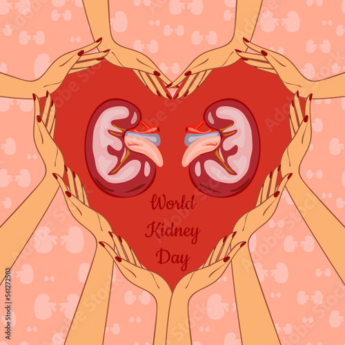 World Kidney Day Poster Or Banner. Kidney care and cancer awareness concept. Urology and nephrology vector design.