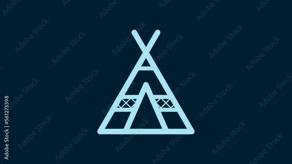 White Tourist tent icon isolated on blue background. Camping symbol. 4K Video motion graphic animation