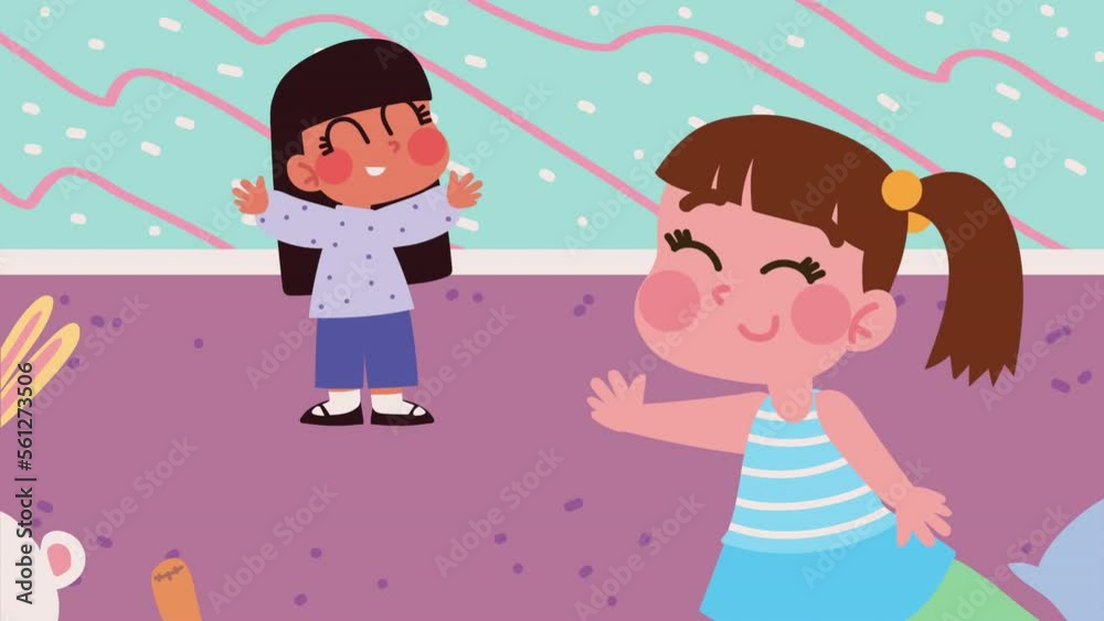 happy little girls playing animation happy little girls playing animation