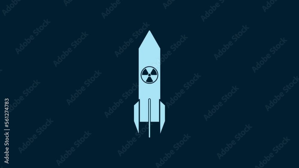 White Nuclear rocket icon isolated on blue background. Rocket bomb flies down. 4K Video motion graphic animation White Nuclear rocket icon isolated on blue background. Rocket bomb flies down. 4K Video motion graphic animation