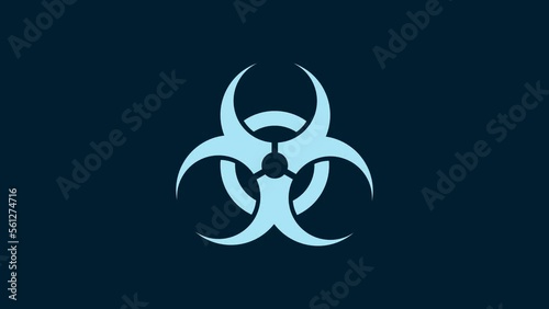 White Biohazard symbol icon isolated on blue background. 4K Video motion graphic animation