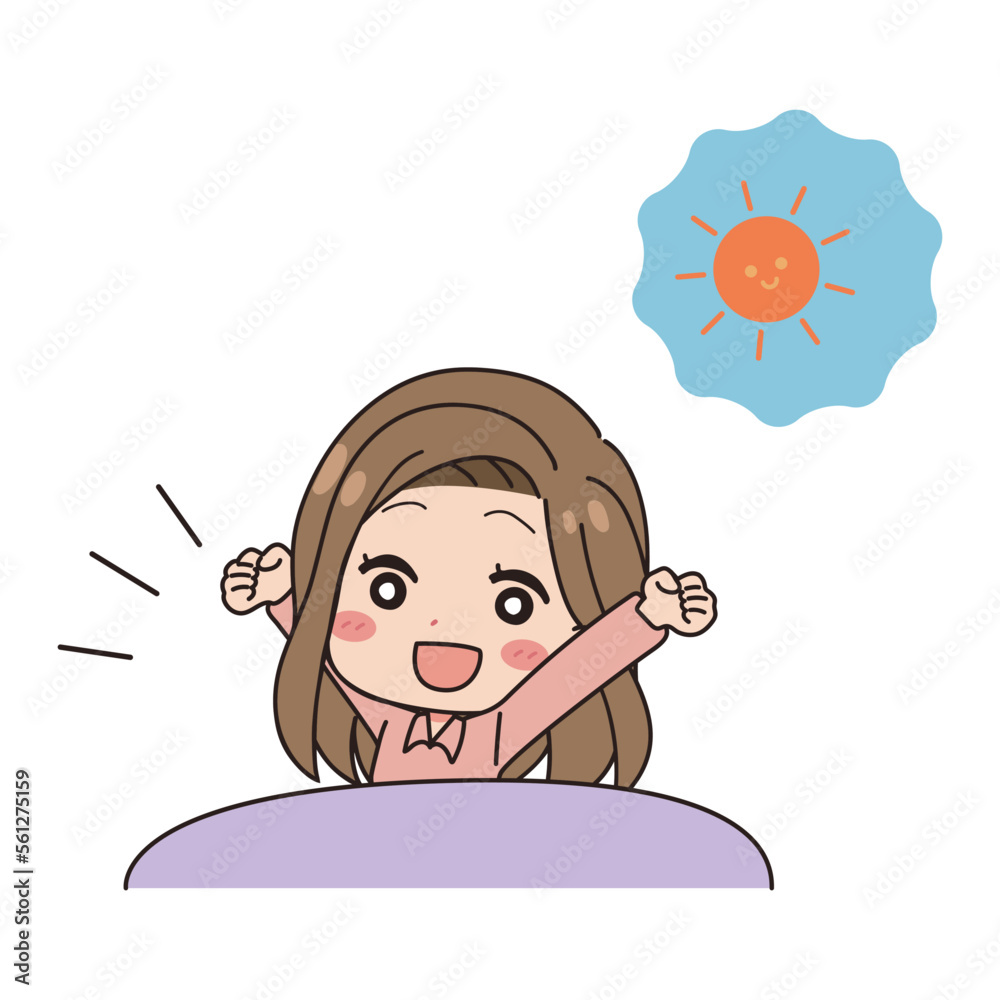 Illustration of a woman waking up in the morning.