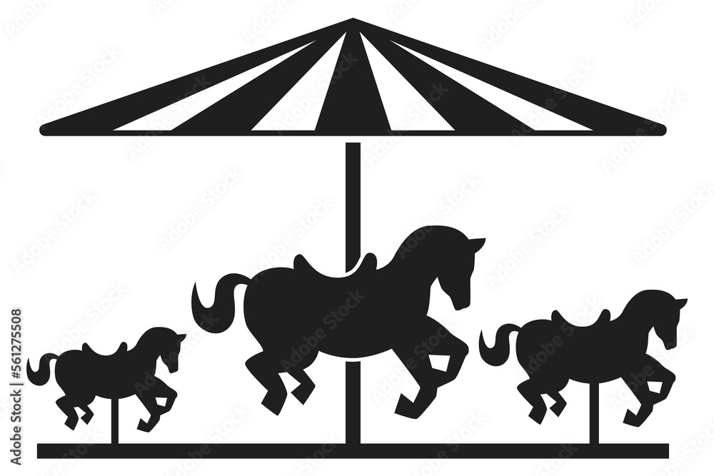 Fototapeta premium Merry-go-round icon. Black horse carnival ride silhouette