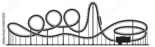 Fototapeta Naklejka Na Ścianę i Meble -  Fast speed park ride. Roller coaster black silhouette