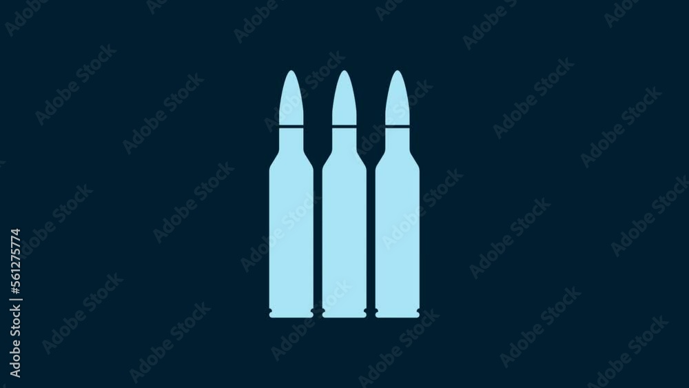 White Bullet icon isolated on blue background. 4K Video motion graphic animation