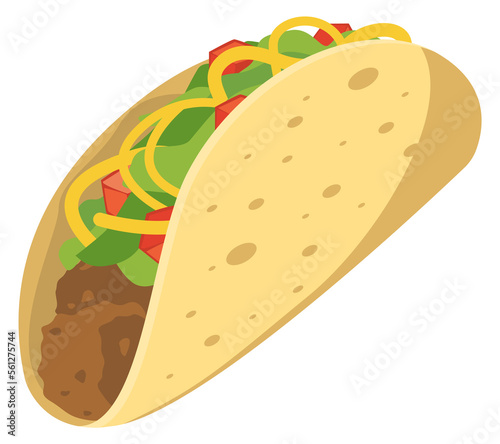 Taco icon. Mexican fast food. Cartoon fajitas