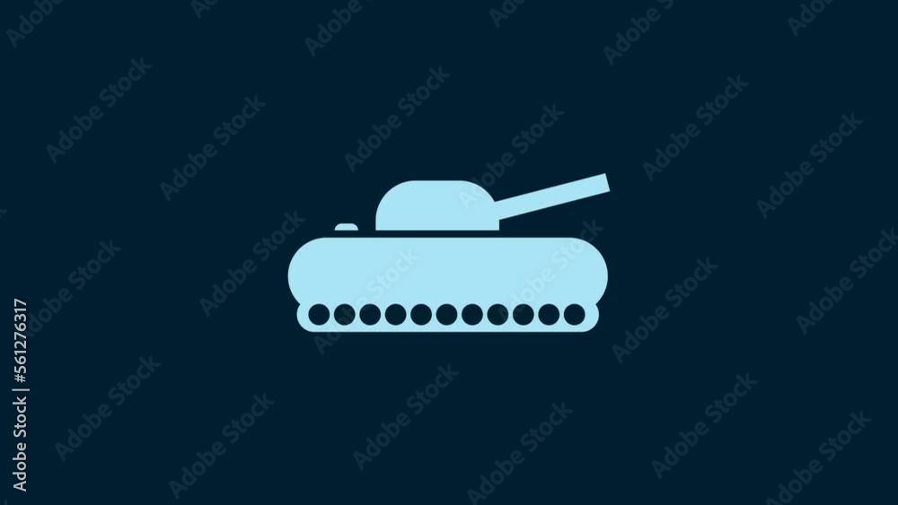 White Military tank icon isolated on blue background. 4K Video motion graphic animation White Military tank icon isolated on blue background. 4K Video motion graphic animation